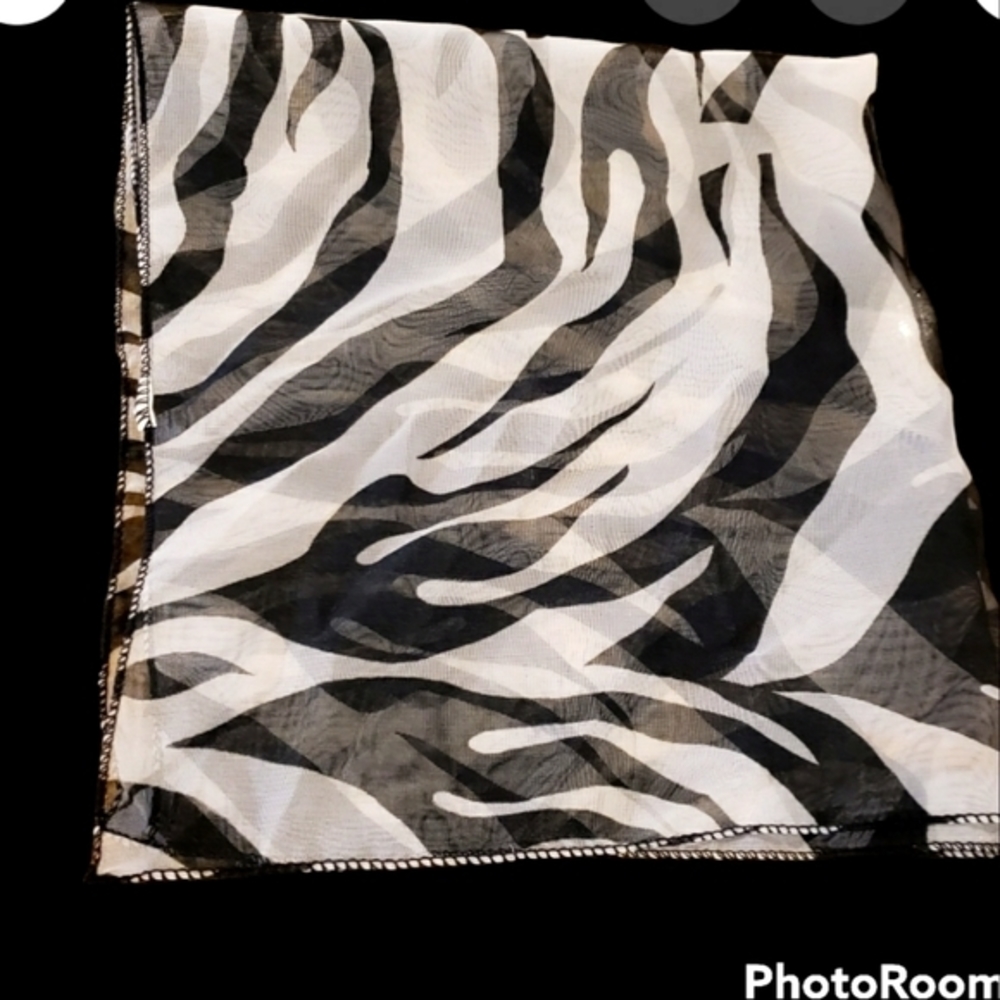 Black White 20 in. Zebra Square‎ Scarf  2 Way Tie and Go Scarf Head Scarf